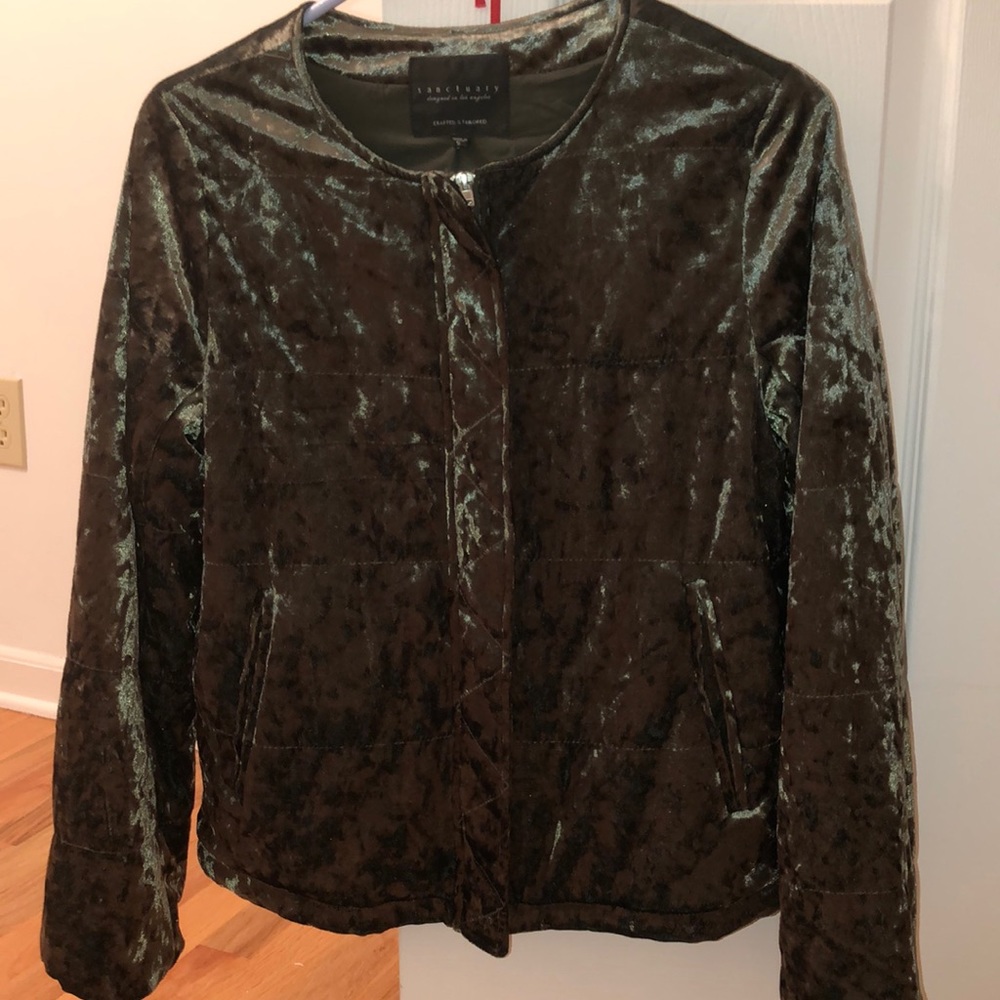 Crushed velvet olive green zip up jacket